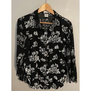 Vintage Paradiso Button Up Womens Small Tropical Travel Beaded Artsy 90s READ